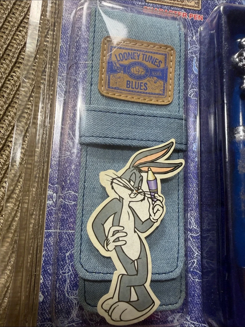 Vintage Looney Tunes Bugs Bunny Blues Character Pen Denim Pouch NOS Sealed